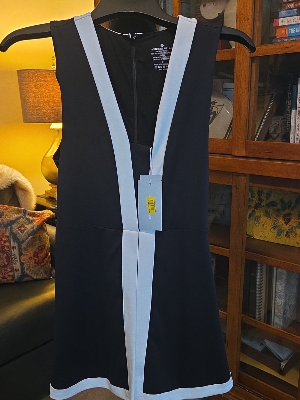 NWT ANTONIO MELANI Black Mini Dress with White Placket Trim